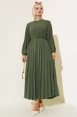 Piliseli Kemerli Ayrobin Elbise Haki thumbnail 1