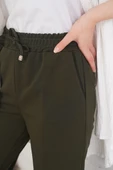 İp Detaylı Beli Lastikli Dar Paça Haki Pantolon - 4