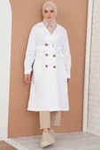 Üç Düğmeli Kruvaze Yaka Beyaz Trençkot thumbnail 2