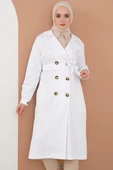 Üç Düğmeli Kruvaze Yaka Beyaz Trençkot thumbnail 1