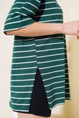 Çizgili Zümrüt Yeşili Tshirt - 4