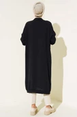 Önü Düğmeli Ayrobin Siyah Uzun Hırka - 3