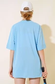 Yırtmaçlı Duble Kol T-shirt Mavi - 3