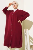 Önü Düğmeli Ayrobin Bordo Uzun Hırka - 2