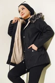 İçi Kürklü Kısa Mont Siyah - 1