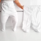 Patikli Beyaz Tek Alt Bebek Penye Pantolon - 1