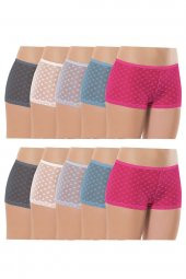 10 Adet Kadın Komple Tül Dantel Boxer Külot - 1