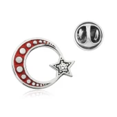 Lucky Life 925 Ayar Gumuss  Ay Yıldız Rozet - 1