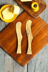 Zeytin Ağacı Tereyağ Bıçağı Seti | 2 Adet El Yapımı Ahşap Tereyağ Süreceği - 1