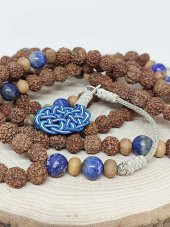 Rudraksha Tohumlu Lapis Taşlı 108lik El Yapımı Bakır Kazazlı Mala Kolye - 3