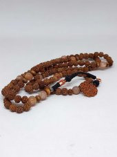 Rudraksha Tohumlu Güneş Taşlı 108lik El Yapımı Bakır Kazazlı Mala Kolye thumbnail 4