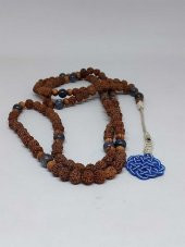 Rudraksha Tohumlu Kyanit Taşlı 108lik El Yapımı Bakır Kazazlı Mala Kolye thumbnail 2