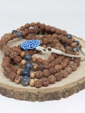 Rudraksha Tohumlu Kyanit Taşlı 108lik El Yapımı Bakır Kazazlı Mala Kolye thumbnail 3