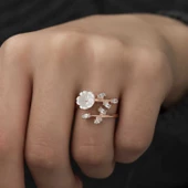 ​Lucky Life 925 Ayar Gumuss  Rose Beyaz Bahar Çiçeği Yüzük - 4