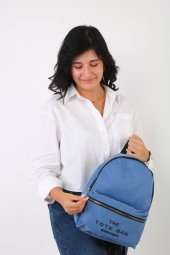 Soobepark 2 Bölmeli Kanvas Kumaş Unisex Okul Spor Günlük Fermuarlı Sırt Çantası Mavi - 3