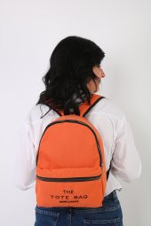 Soobepark 2 Bölmeli Kanvas Kumaş Unisex Okul Spor Günlük Fermuarlı Sırt Çantası Turuncu - 2