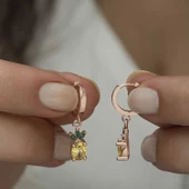 Lucky Life 925 Ayar Gumuss  Ananas Figür Meyve Küpe - 4