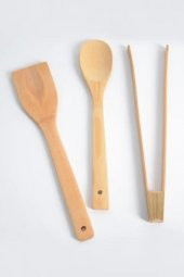 3lü Ahşap Kaşık Spatula Maşa Seti - 1
