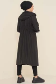 Beli Lastik Büzgülü Trençkot Siyah thumbnail 3