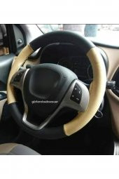 Fiat Linea Uyumlu Direksiyon Kılıfı Dikmeli Iki Renkli 4 Prc Bej Siyah 10.3cm thumbnail 3