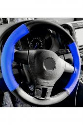 10 Adet Universal Deri Dikmeli Direksiyon Kılıfı Iki Renkli Mavi-siyah -4parçalı- (38-10.5cm) thumbnail 3