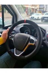 Renault Megane 2 Uyuml  Dikmeli Direksiyon Kılıfı Noktalı-Nubuk Kırmızı Yüzüklü - 3