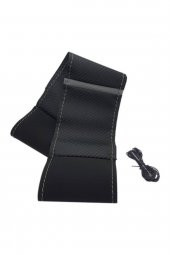 Vw Passat B6 Uyumlu Direksiyon Kılıfı Karbon Alkantra Gri Yüzüklü Gri Ipli thumbnail 1