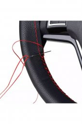 Universal Dikmeli Direksiyon Kılıfı Kırmızı Ipli 37-39cm Çap 10cm Kalınlık - 4