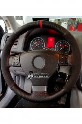 Opel Astra G Kasa Uyumlu Dikmeli Direksiyon Kılıfı Carbon Desenli Alkantra Kırmızı - 2
