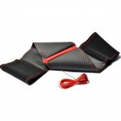 Peugeot 301 Uyumlu Dikmeli Direksiyon Kılıfı Carbon Desenli-alkantra Kırmızı Yüzüklü thumbnail 2