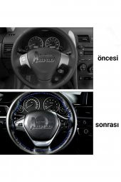 Peugeot 301 Uyumlu Dikmeli Direksiyon Kılıfı Carbon Desenli Alkantra Kırmızı Yüzüklü - 4