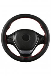 Fiat Doblo 2010 Ve Sonrası Uyumlu Dikmeli Direksiyon Kılıfı Noktalı Kırmızı Ipli 11cm thumbnail 1