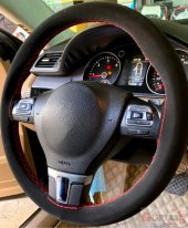 Vw Polo 2017> Uyumlu Alcantara Nubuk Dikmeli Direksiyon Kılıfı Kırmızı İpli thumbnail 2