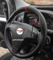 Fiat Linea Uyumlu Dikmeli Direksiyon Kılıfı Soft Siyah Deri Kırmızı Yüzüklü A+Plus ( 38-10.5CM ) - 1