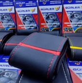 Fiat Fiorino Uyumlu Dikmeli Direksiyon Kılıfı Soft Siyah Deri Kırmızı Yüzüklü A+Plus ( 38×10.5CM ) thumbnail 2