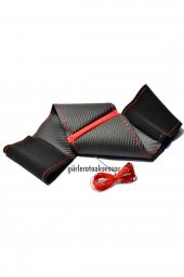 Fort Focus Uyumlu Kırmızı Yüzüklü Nubuk Karbon Deri Direksiyon Kılıfı thumbnail 2