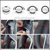 Dacia Logan Uyumlu Dikmeli Direksiyon Kılıfı Alkantara Karbon Kırmızı Yüzüklü thumbnail 4