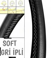 Universal dikmeli direksiyon kılıfı kokusuz terletmez soft gri deri - 3