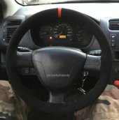 Honda Civic Uyumlu Dikmeli Direksiyon Kılıfı Kırmızı Yüzüklü Alkantara (Nubuk) - 1