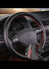 Renault 19 Uyumlu Deri Dikmeli Direksiyon Kılıfı Noktalı Kırmızı İpli (10CM) thumbnail 2