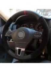 Vw Caddy 2004 2020 Uyumlu Alkantara-karbon Kırmızı Yüzüklü Direksiyon Kılıf thumbnail 2