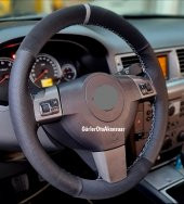 Noktalı-Alkantara Chevrolet Aveo Uyumlu Gri Yüzüklü Direksiyon Kılıfı - 3