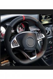 Fiat Panda Uyumlu Dikmeli Direksiyon Kılıfı Alkantara Karbon Kırmızı Yüzüklü thumbnail 1