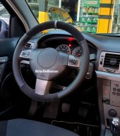 Noktalı-Alkantara Chevrolet Aveo Uyumlu Gri Yüzüklü Direksiyon Kılıfı - 2