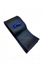 Universal Dikmeli Direksiyon Kılıfı Soft Siyah Deri-mavi Ipli (38cm-11cm) - 1
