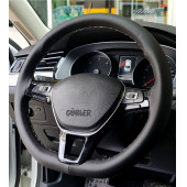 Universal Deri Direksiyon Kılıfı Dikmeli Soft Siyah Gri İpli (38CM-11.CM) thumbnail 2