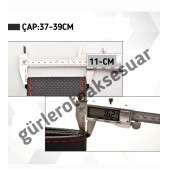 Universal Deri Direksiyon Kılıfı Dikmeli Soft Siyah Gri İpli (38CM-11.CM) thumbnail 4