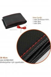 Renault Clio Symbol 2013+ Uyumlu Dikmeli Direksiyon Kılıfı Noktalı Kırmızı Ipli 11cm thumbnail 2