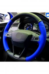 Opel Corsa C Uyumlu Dikmeli Direksiyon Kılıfı İki Renkli Mavi-siyah(4prc) Uyumlu thumbnail 1