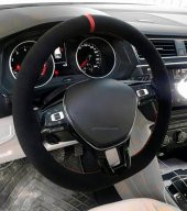 VW Bora Uyumlu Dikmeli Direksiyon Kılıfı Alkantara Kırmızı Yüzüklü - 2